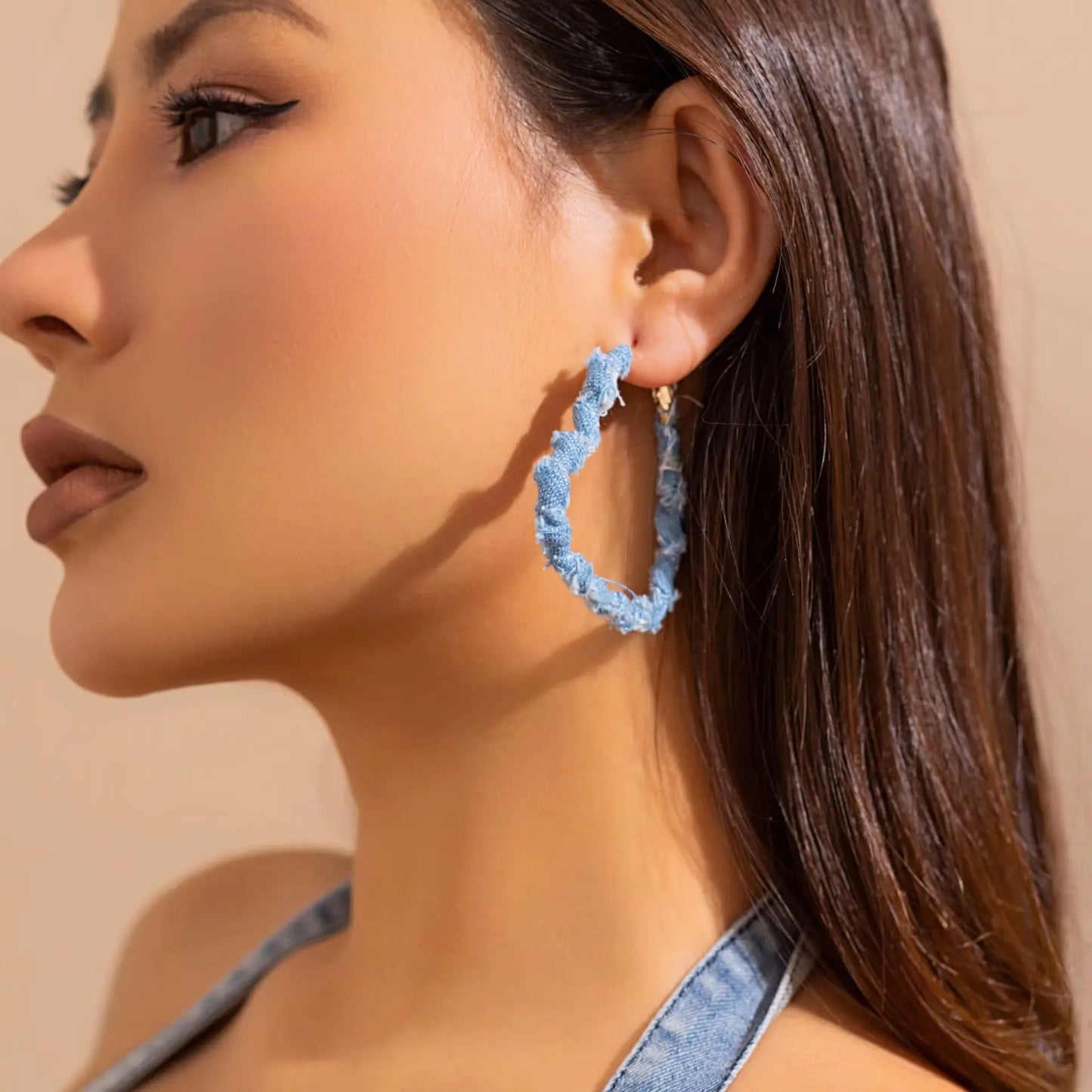 Denim Heartbeat Hoops Earrings
