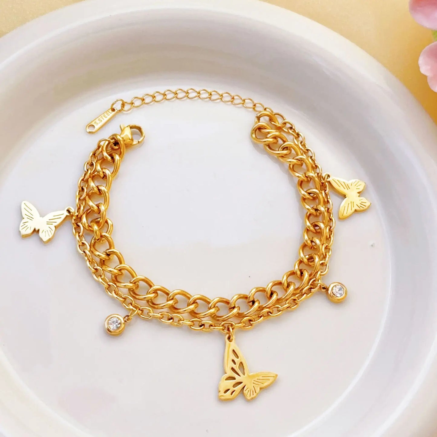 Layered Butterfly Charm Bracelet