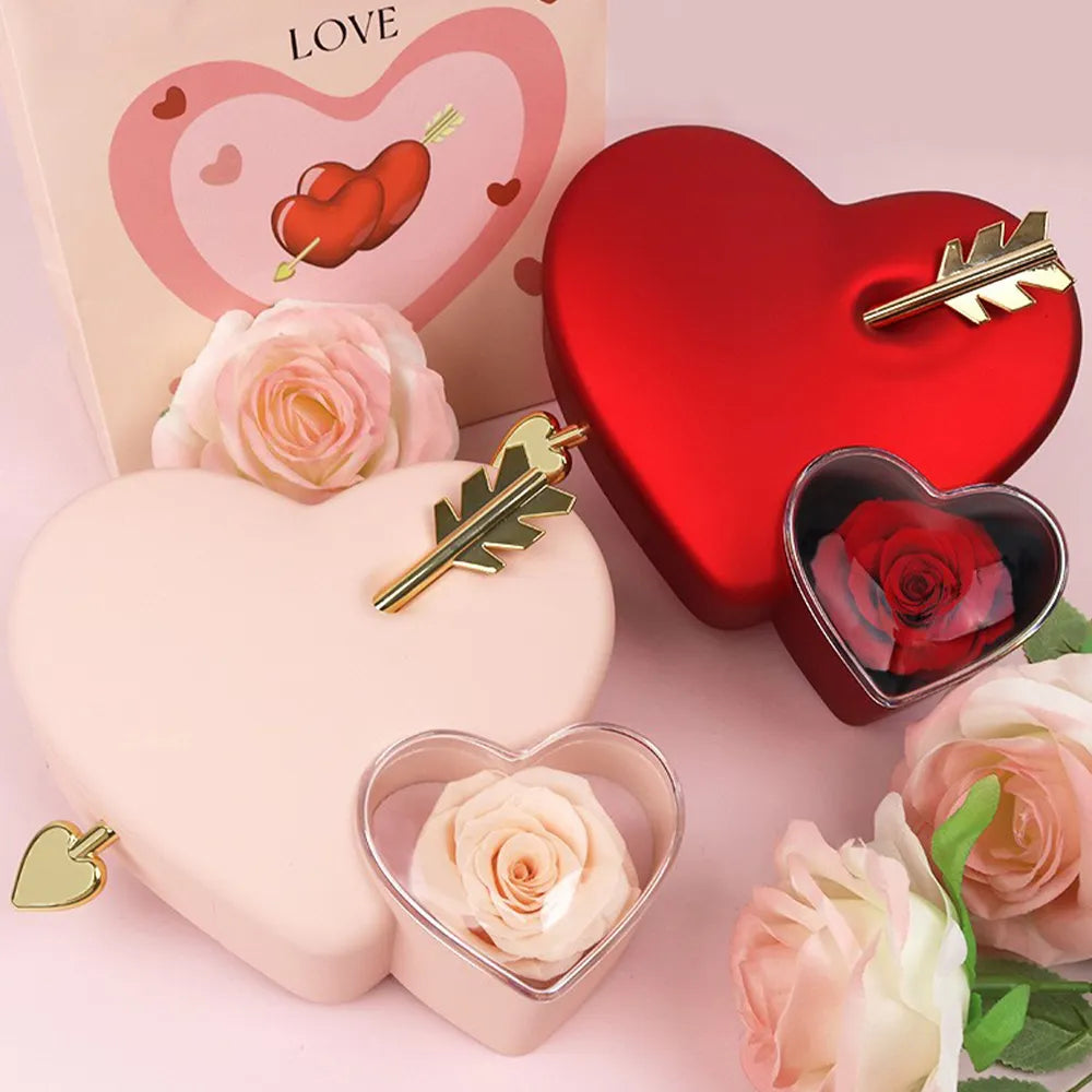 Cupid Heart with Preserved Flower Jewellery Box Gift Box ( Ring or Necklace not Included)