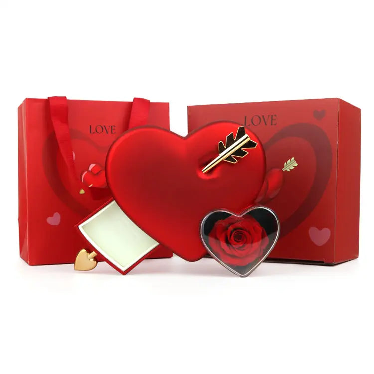 Cupid Heart with Preserved Flower Jewellery Box Gift Box ( Ring or Necklace not Included)