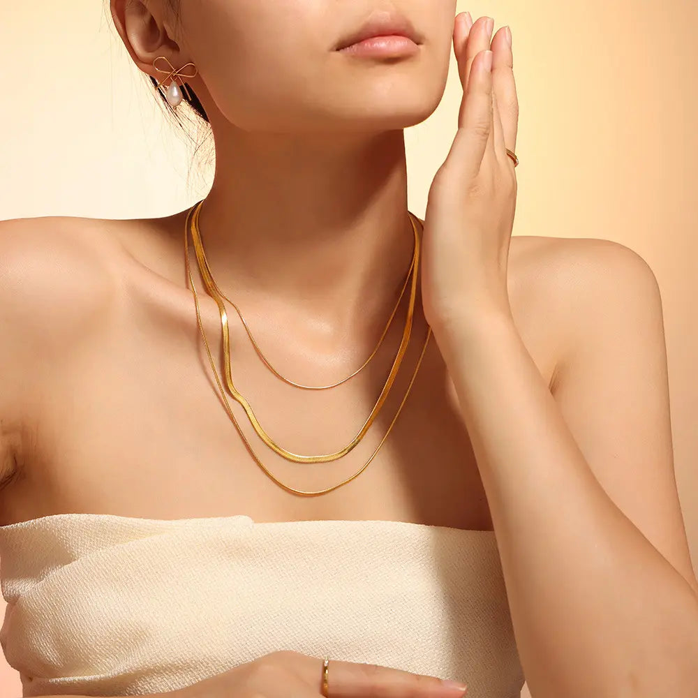 Golden Luxe Triple Layered Snake Chain Necklace