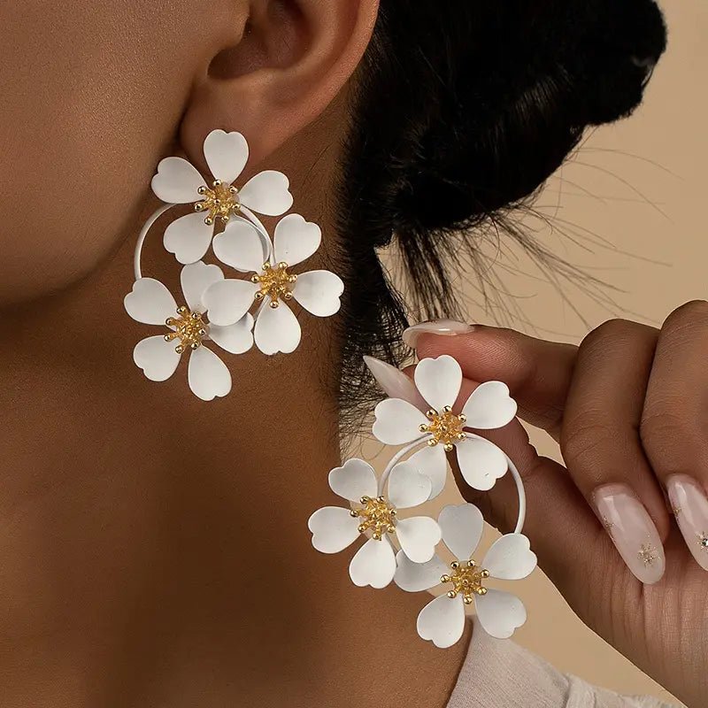Petals and Gold Arcs Earrings