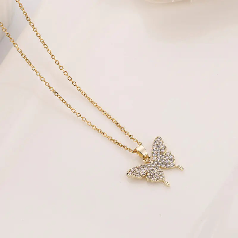 Golden Butterfly Zircon Pendant Necklace
