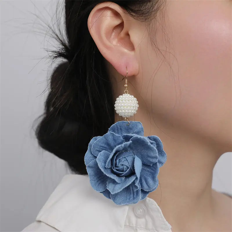 Denim Pearl Bloom Earrings