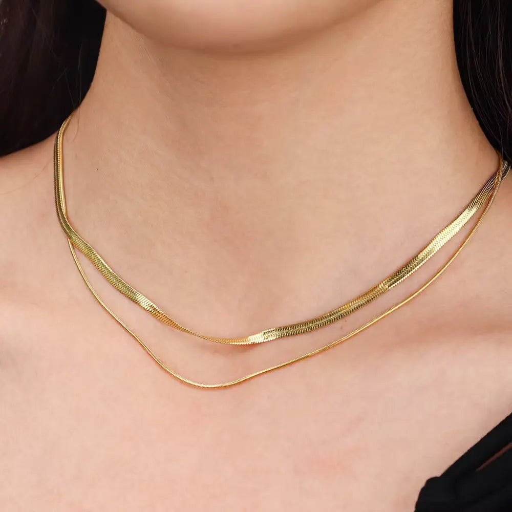 Golden Luxe Double Layered Snake Chain Necklace