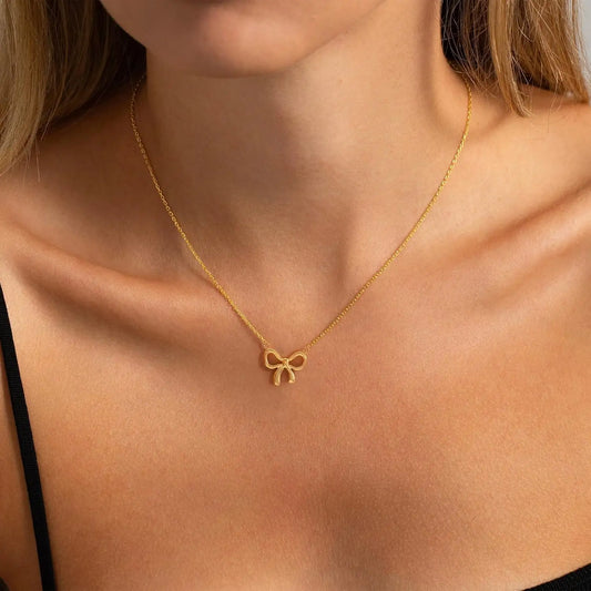 Golden Ribbon Knot Pendant Necklace