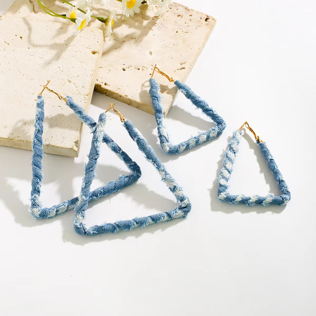 Denim Peak Hoops Earrings