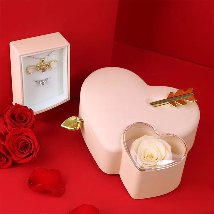 Cupid Heart with Preserved Flower Jewellery Box Gift Box ( Ring or Necklace not Included)