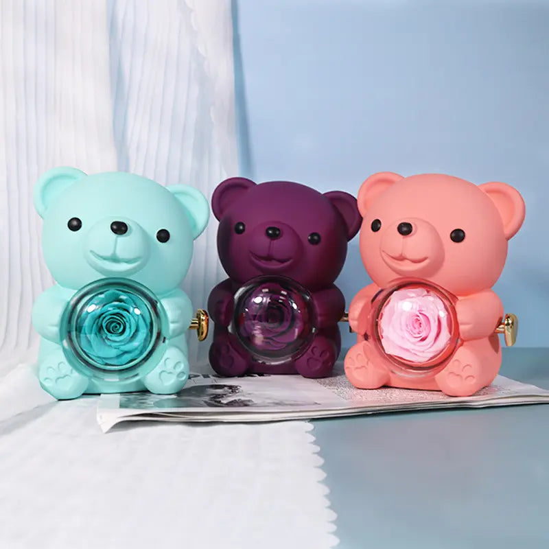 Love-a-lot Bear Preserved Flower Jewellery Gift Box ( Ring or Necklace not Included)