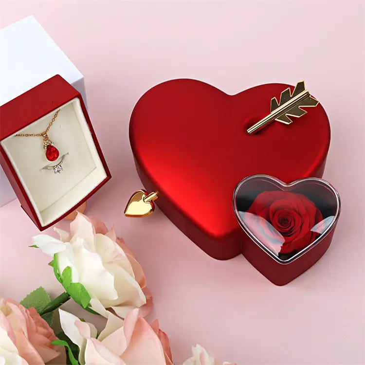 Cupid Heart with Preserved Flower Jewellery Box Gift Box ( Ring or Necklace not Included)