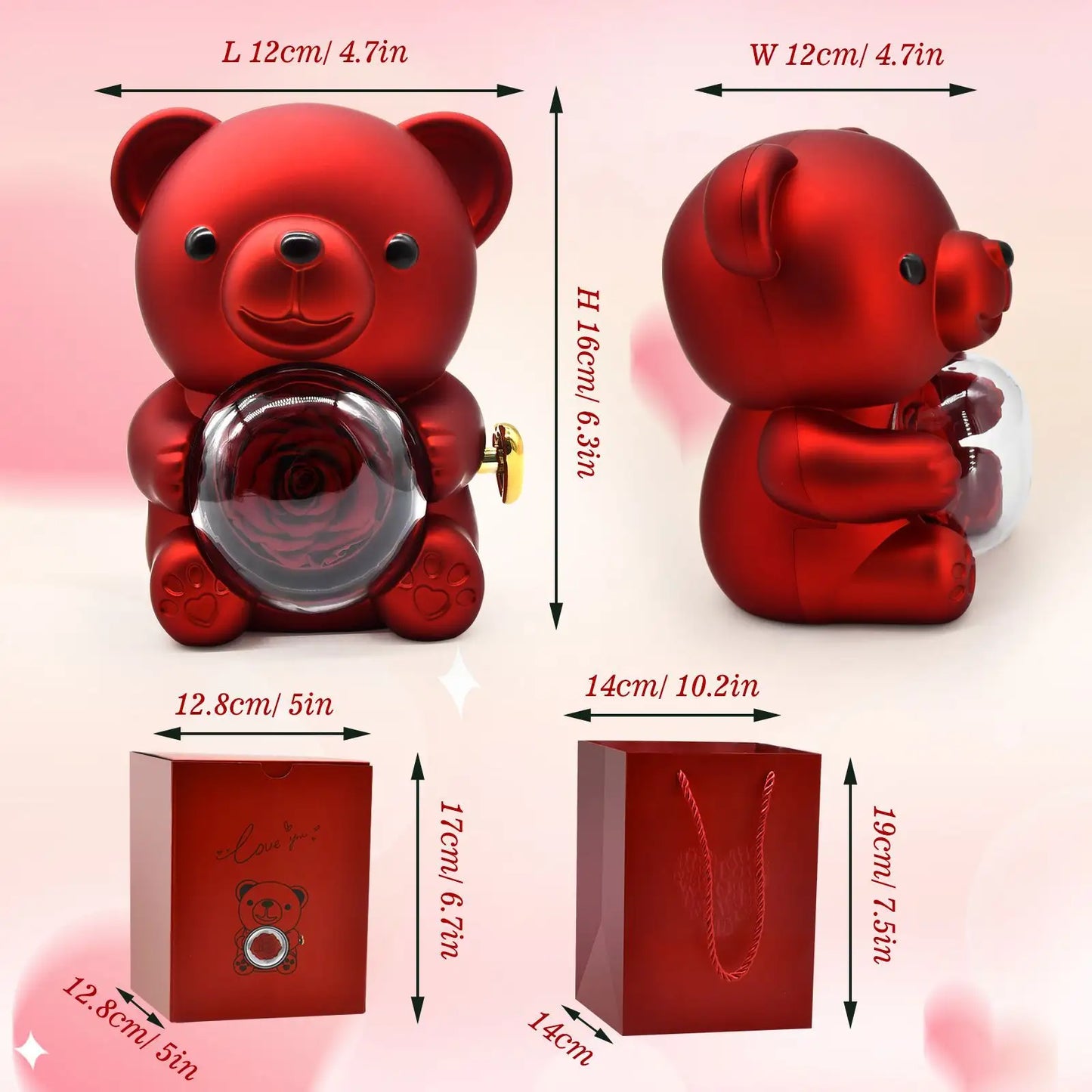 Love-a-lot Bear Preserved Flower Jewellery Gift Box ( Ring or Necklace not Included)