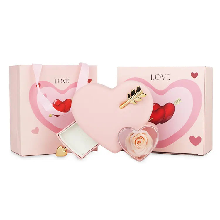 Cupid Heart with Preserved Flower Jewellery Box Gift Box ( Ring or Necklace not Included)