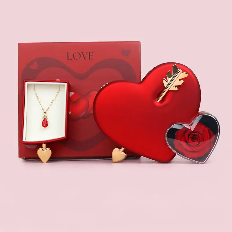 Cupid Heart with Preserved Flower Jewellery Box Gift Box ( Ring or Necklace not Included)