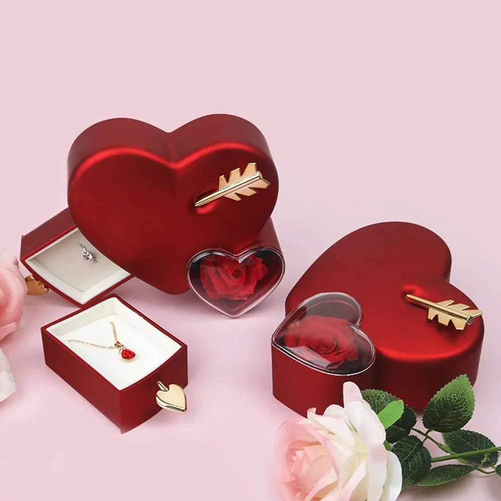 Cupid Heart with Preserved Flower Jewellery Box Gift Box ( Ring or Necklace not Included)