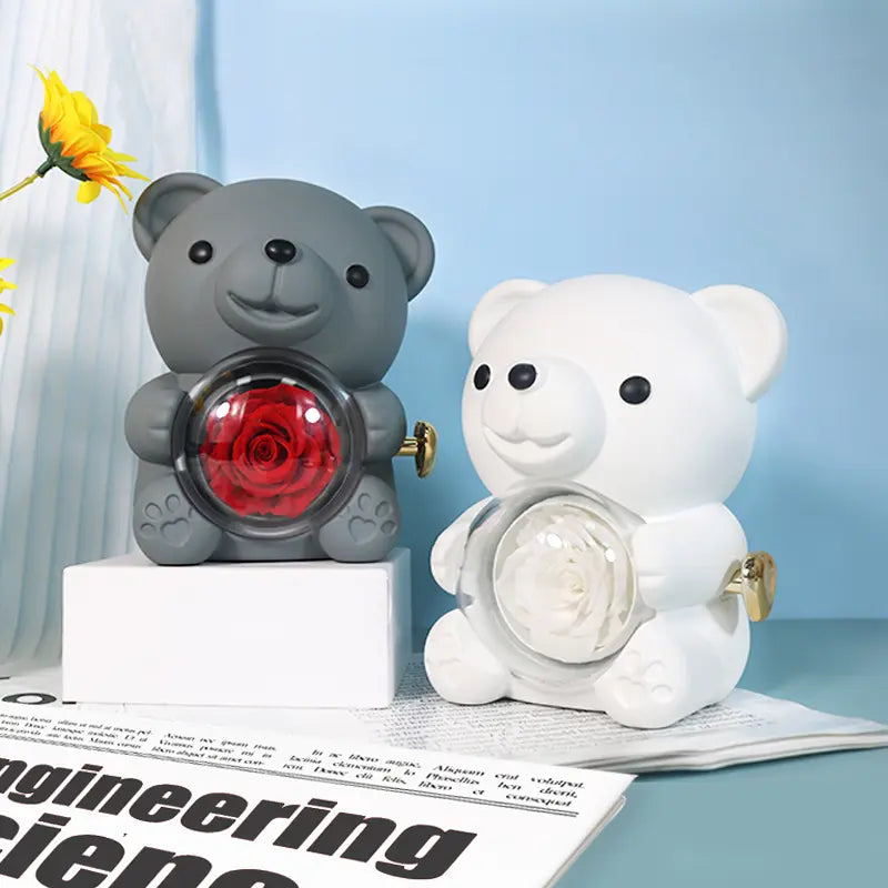 Love-a-lot Bear Preserved Flower Jewellery Gift Box ( Ring or Necklace not Included)
