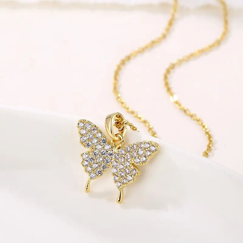 Golden Butterfly Zircon Pendant Necklace