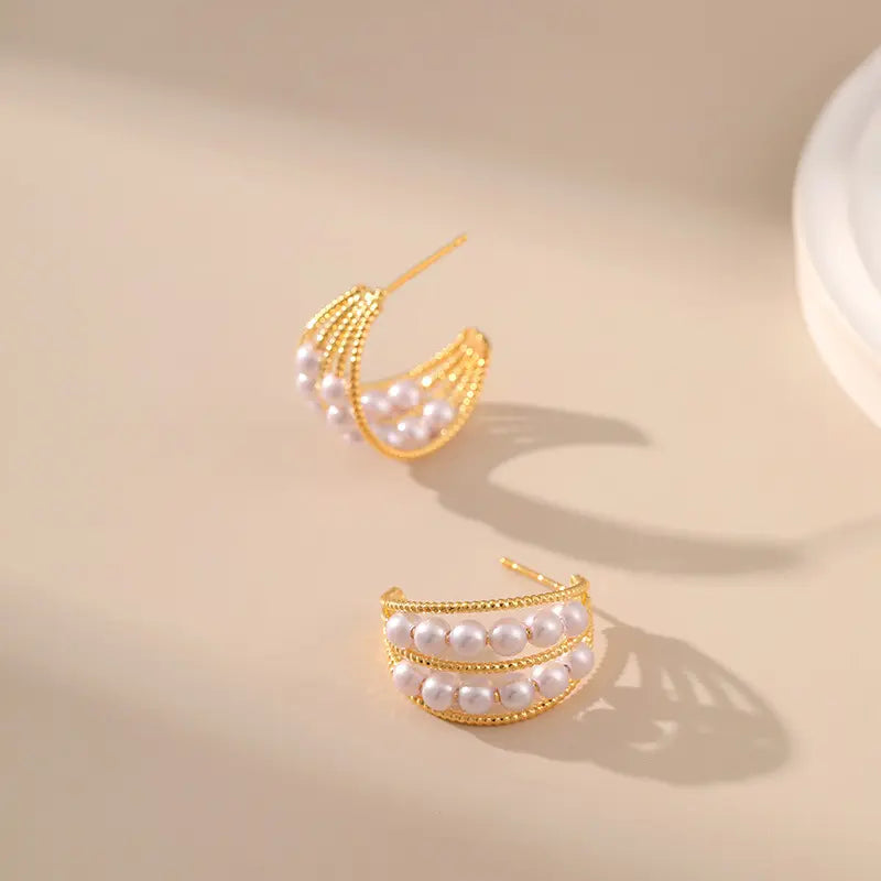 Golden Pearl Hoop Earrings