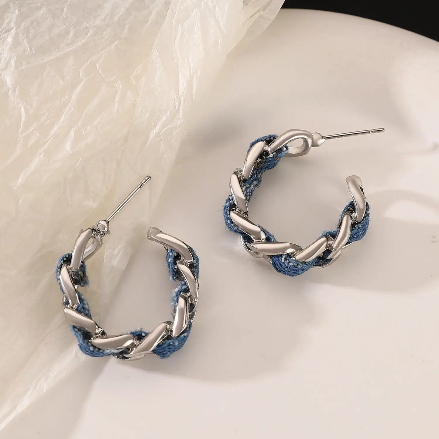 Denim Twist Hoops Earrings