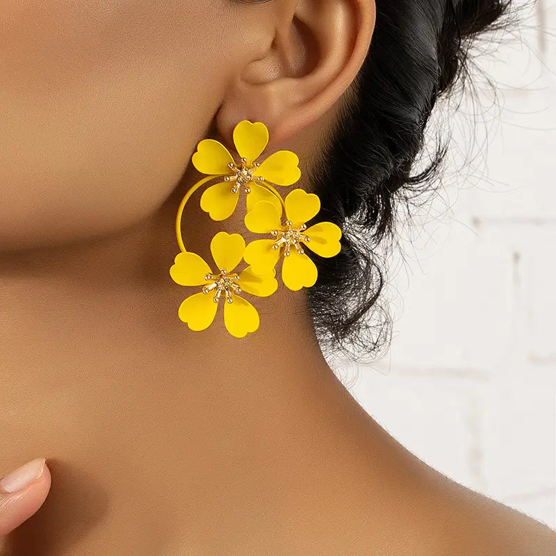 Petals and Gold Arcs Earrings