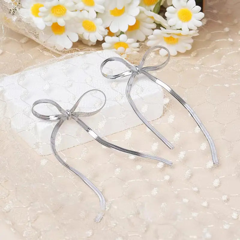 Golden Stream Bow Earrings
