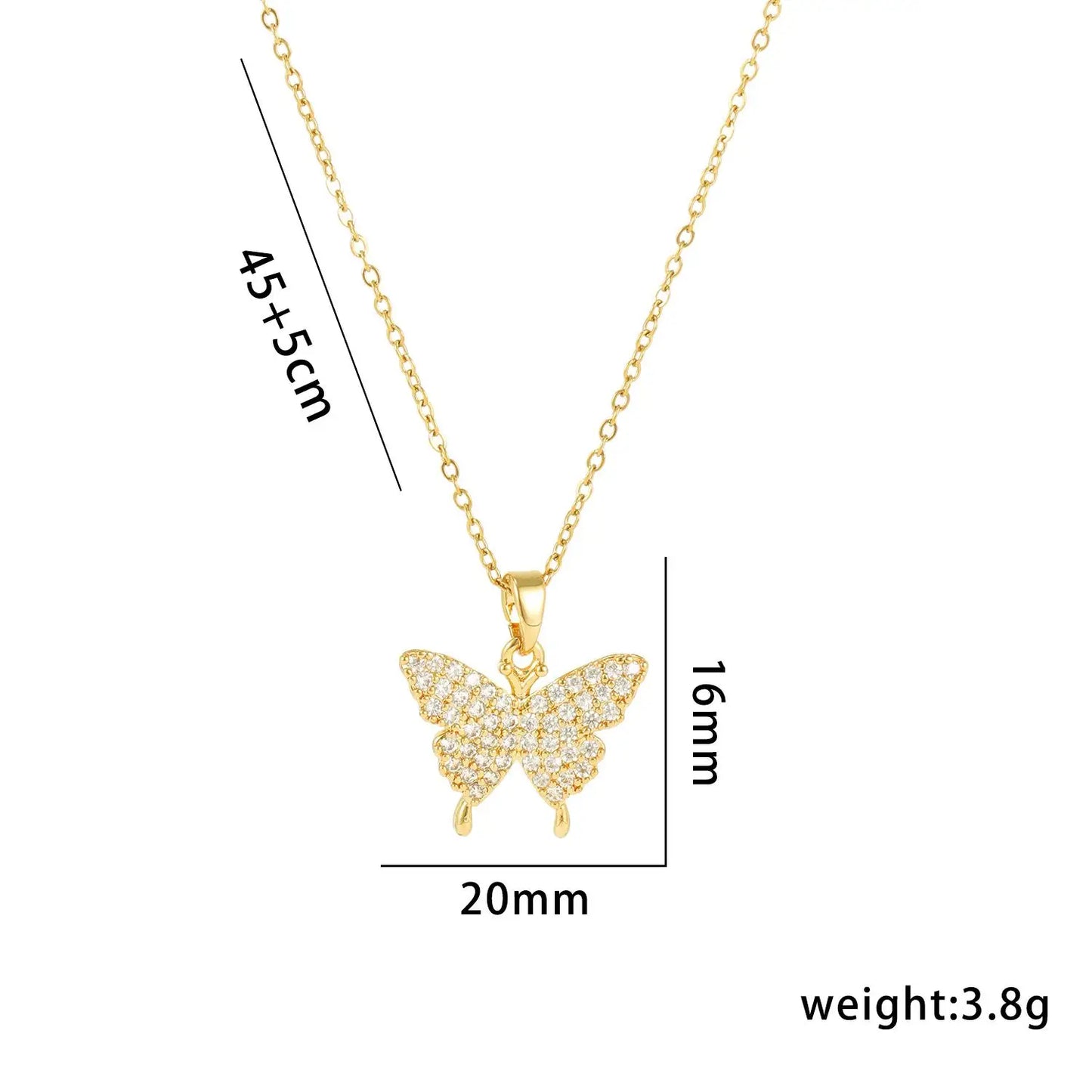 Golden Butterfly Zircon Pendant Necklace