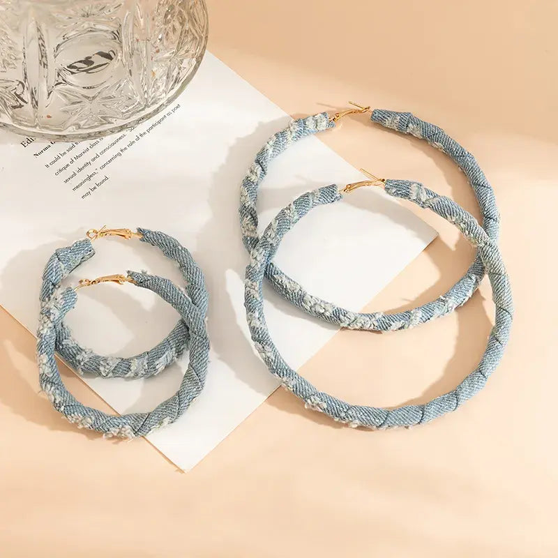 Denim Orbit Hoops Earrings