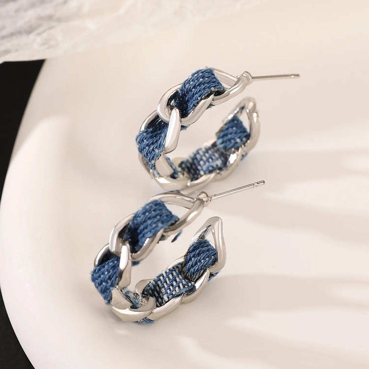 Denim Twist Hoops Earrings