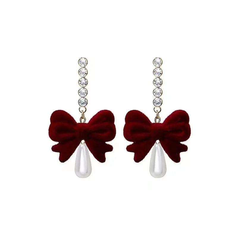 Velvet Bordeaux Bow Earrings