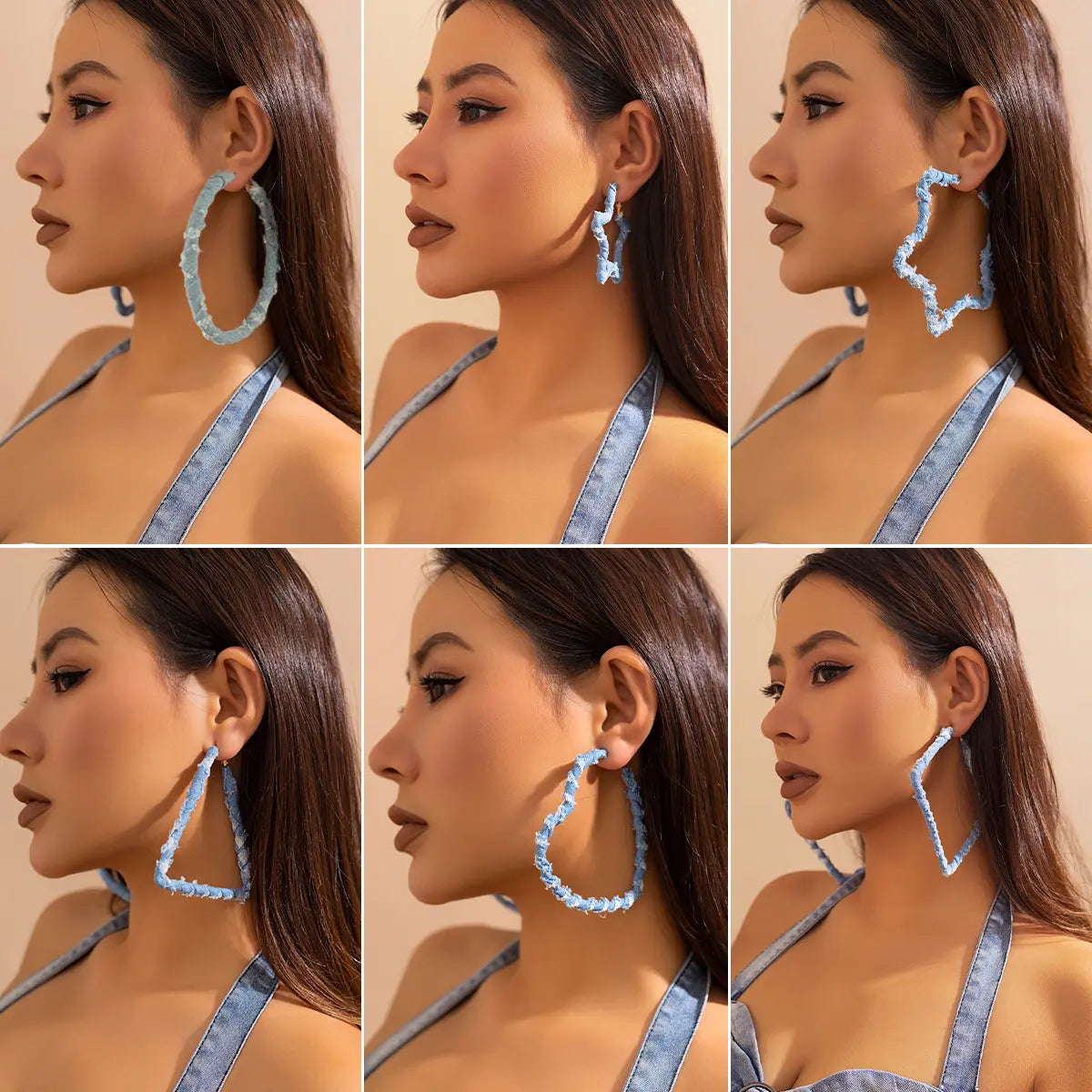 Denim Peak Hoops Earrings