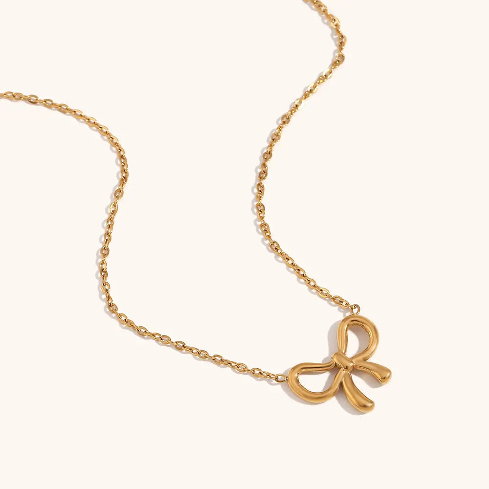 Golden Ribbon Knot Pendant Necklace