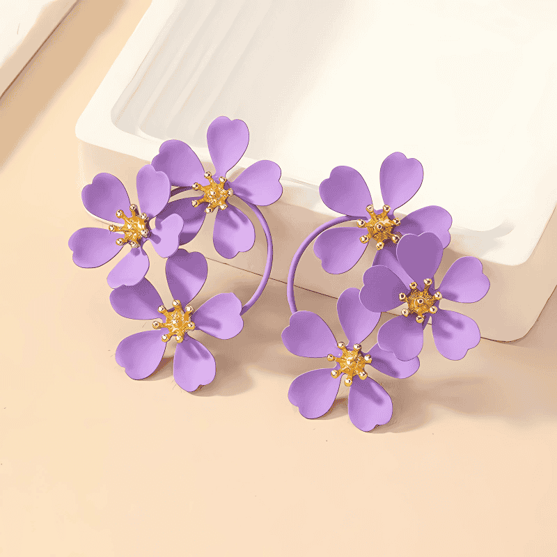 Petals and Gold Arcs Earrings