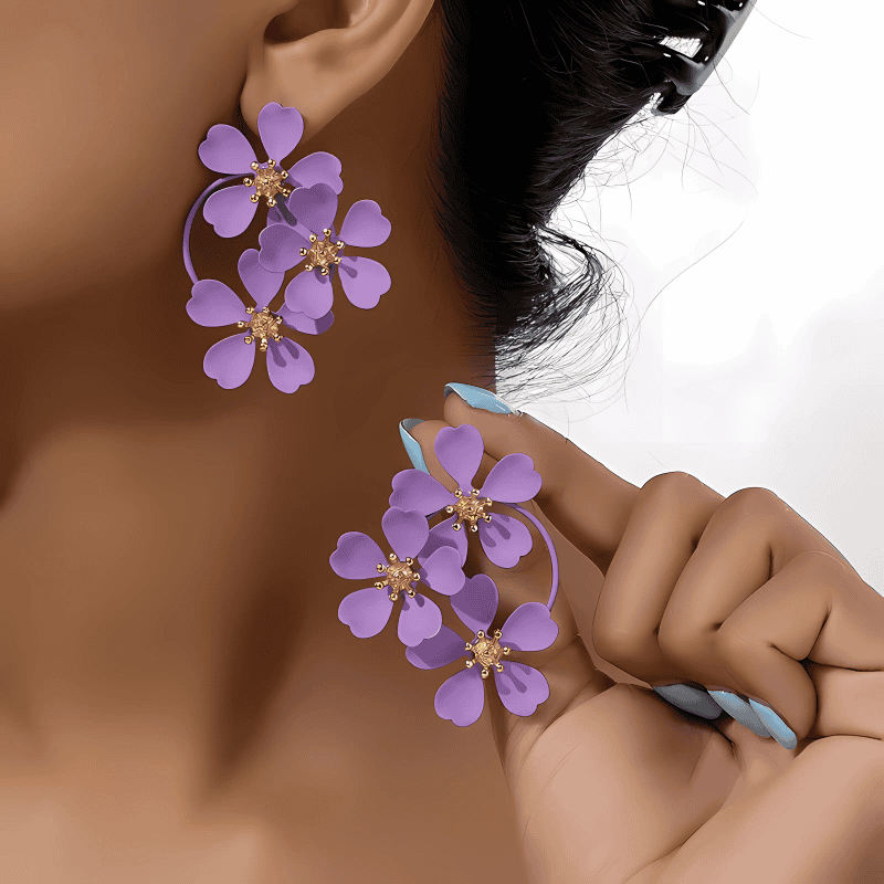 Petals and Gold Arcs Earrings