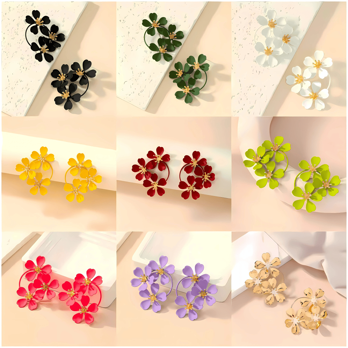 Petals and Gold Arcs Earrings