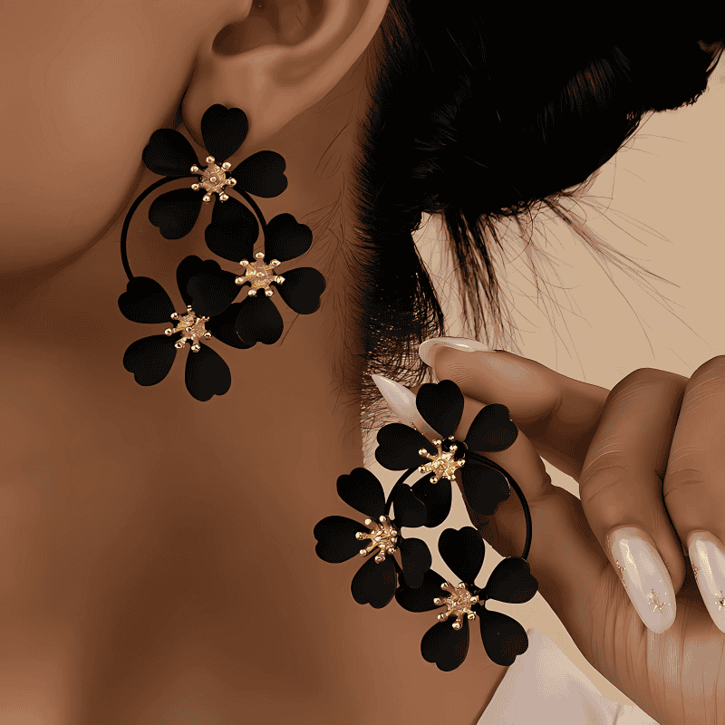 Petals and Gold Arcs Earrings