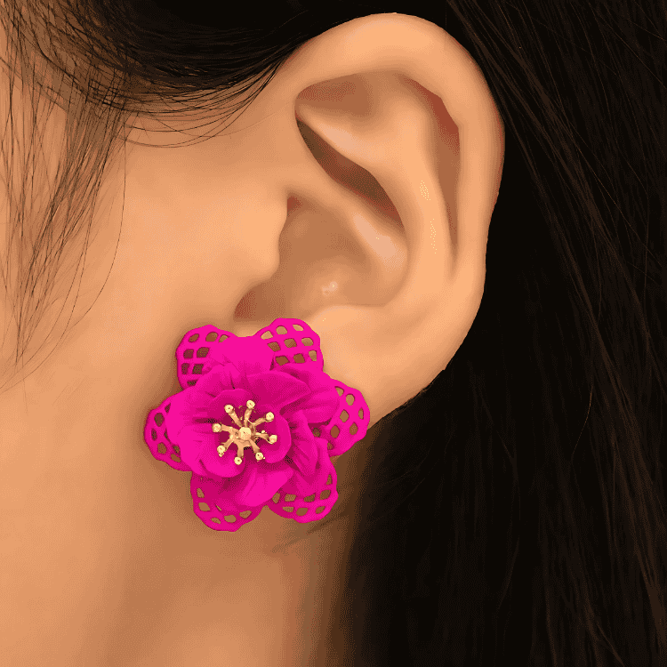 Pink Lacework Florals Studs Earrings