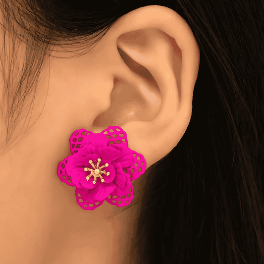 Pink Lacework Florals Studs Earrings