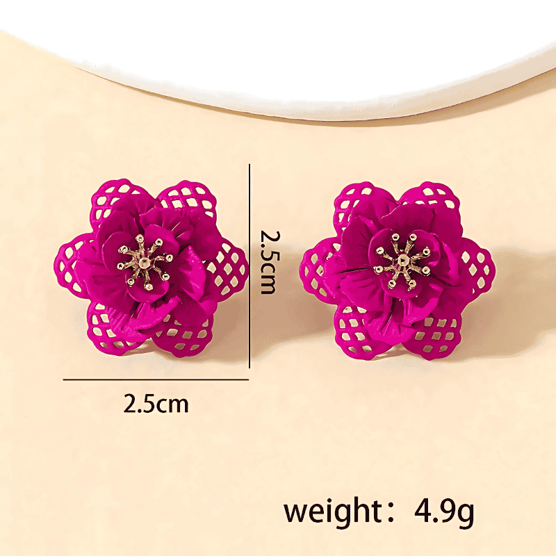 Pink Lacework Florals Studs Earrings