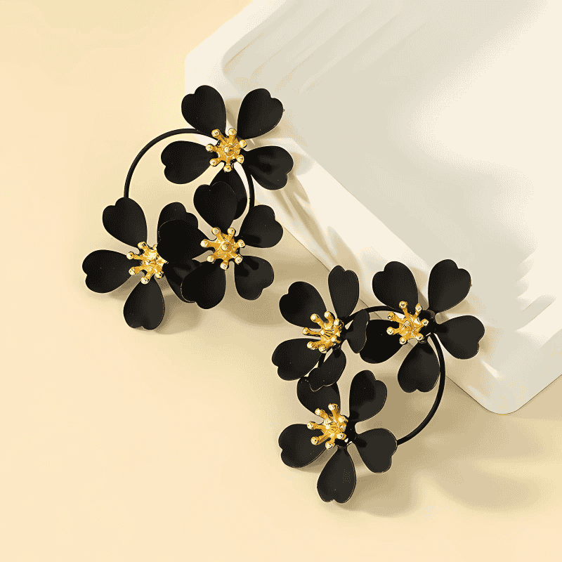 Petals and Gold Arcs Earrings