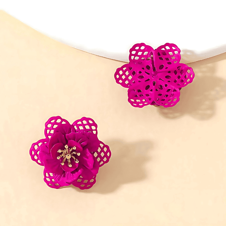 Pink Lacework Florals Studs Earrings