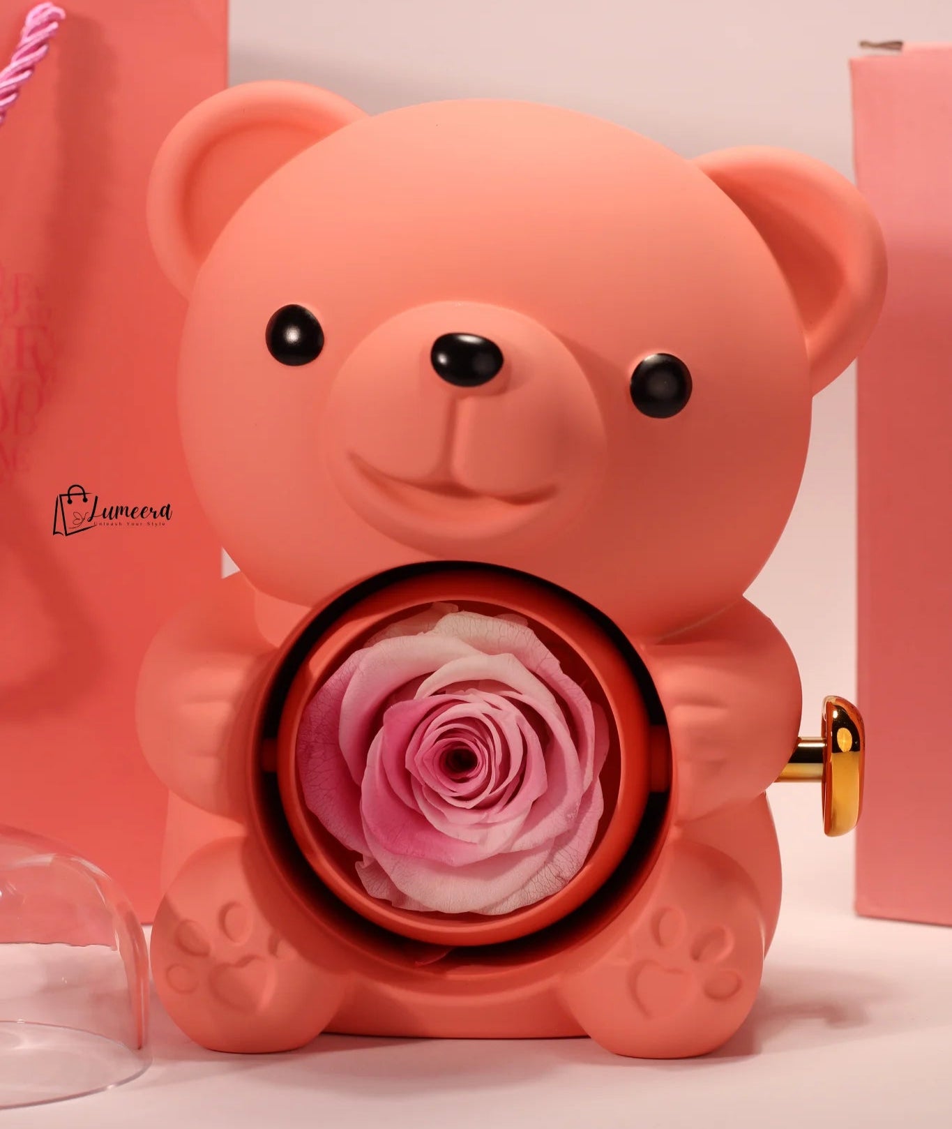 Blush Ember Bear Preserved Flower Jewellery Gift Box