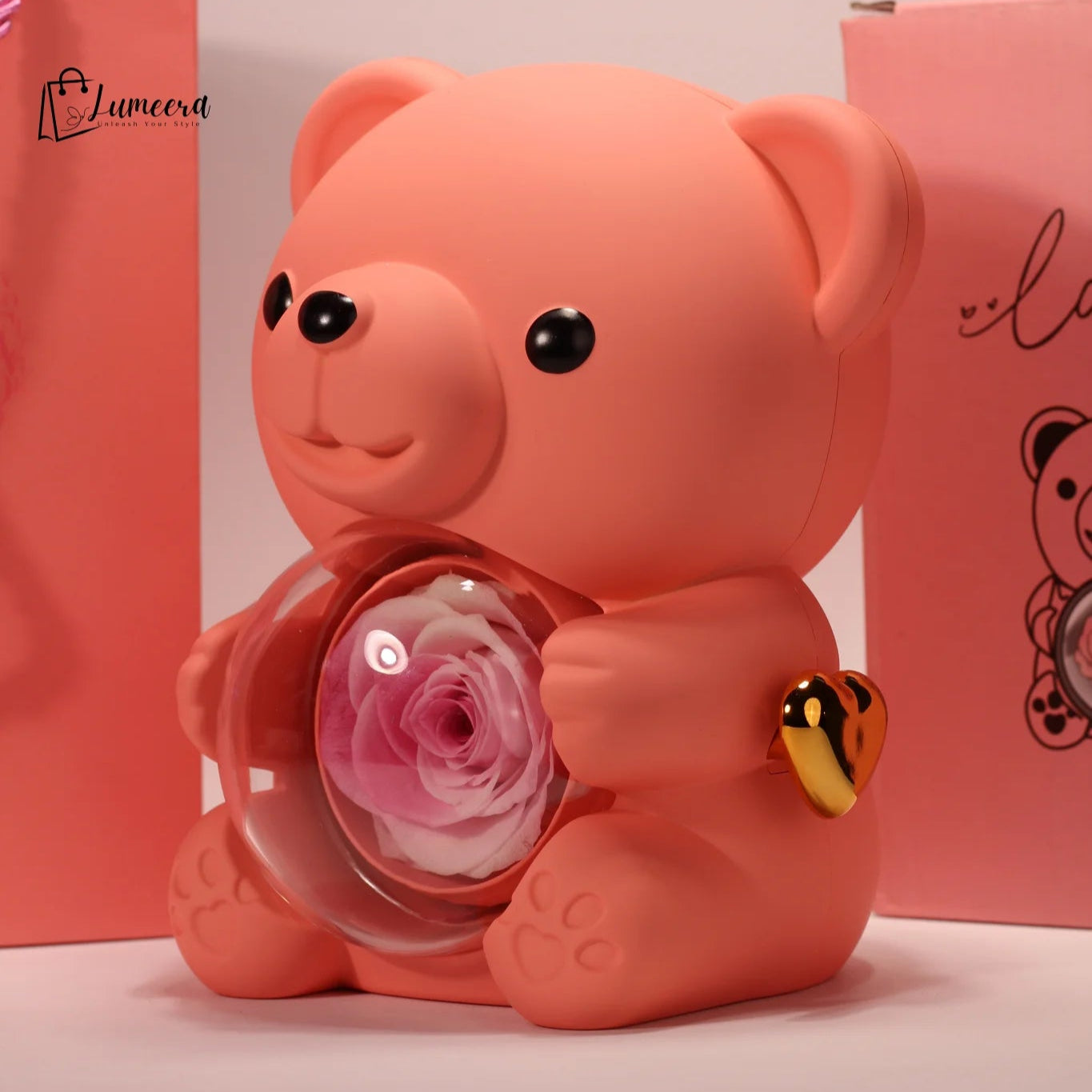 Blush Ember Bear Preserved Flower Jewellery Gift Box