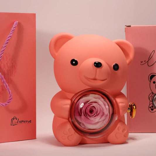 Blush Ember Bear Preserved Flower Jewellery Gift Box