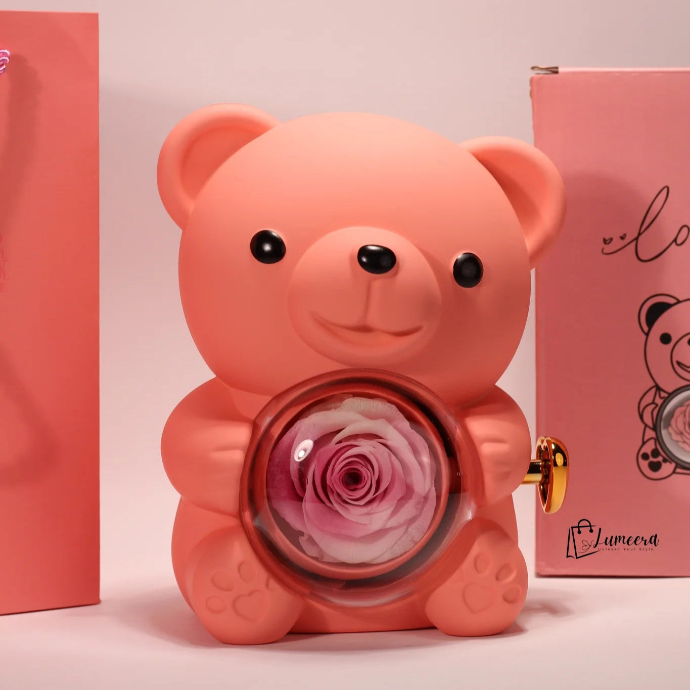 Love-a-lot Bear Preserved Flower Jewellery Gift Box ( Ring or Necklace not Included)