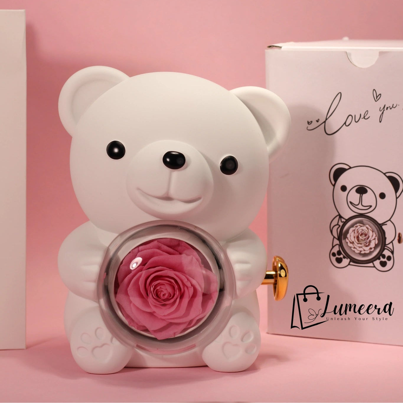 Snowblush Bear Preserved Flower Jewellery Gift Box