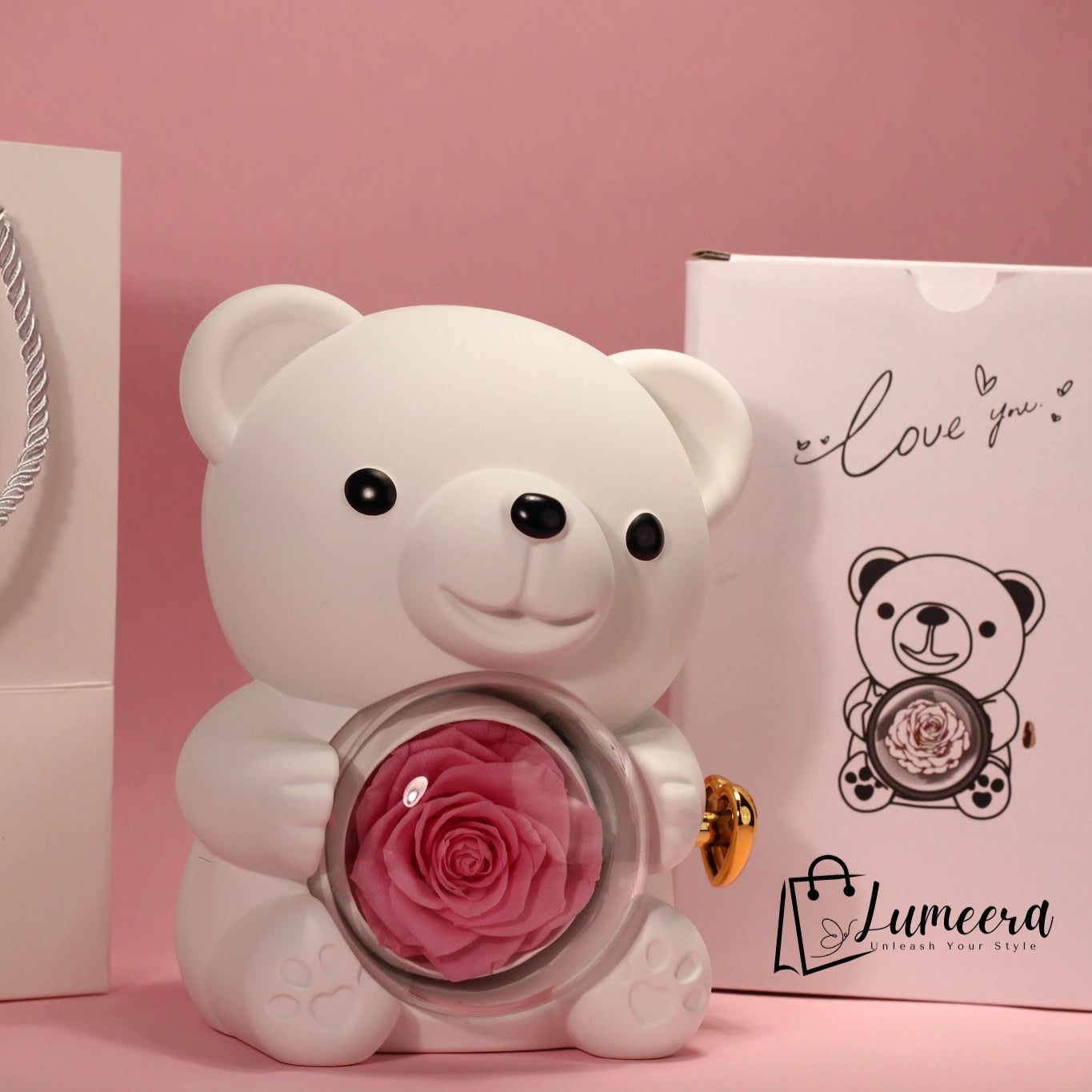 Snowblush Bear Preserved Flower Jewellery Gift Box