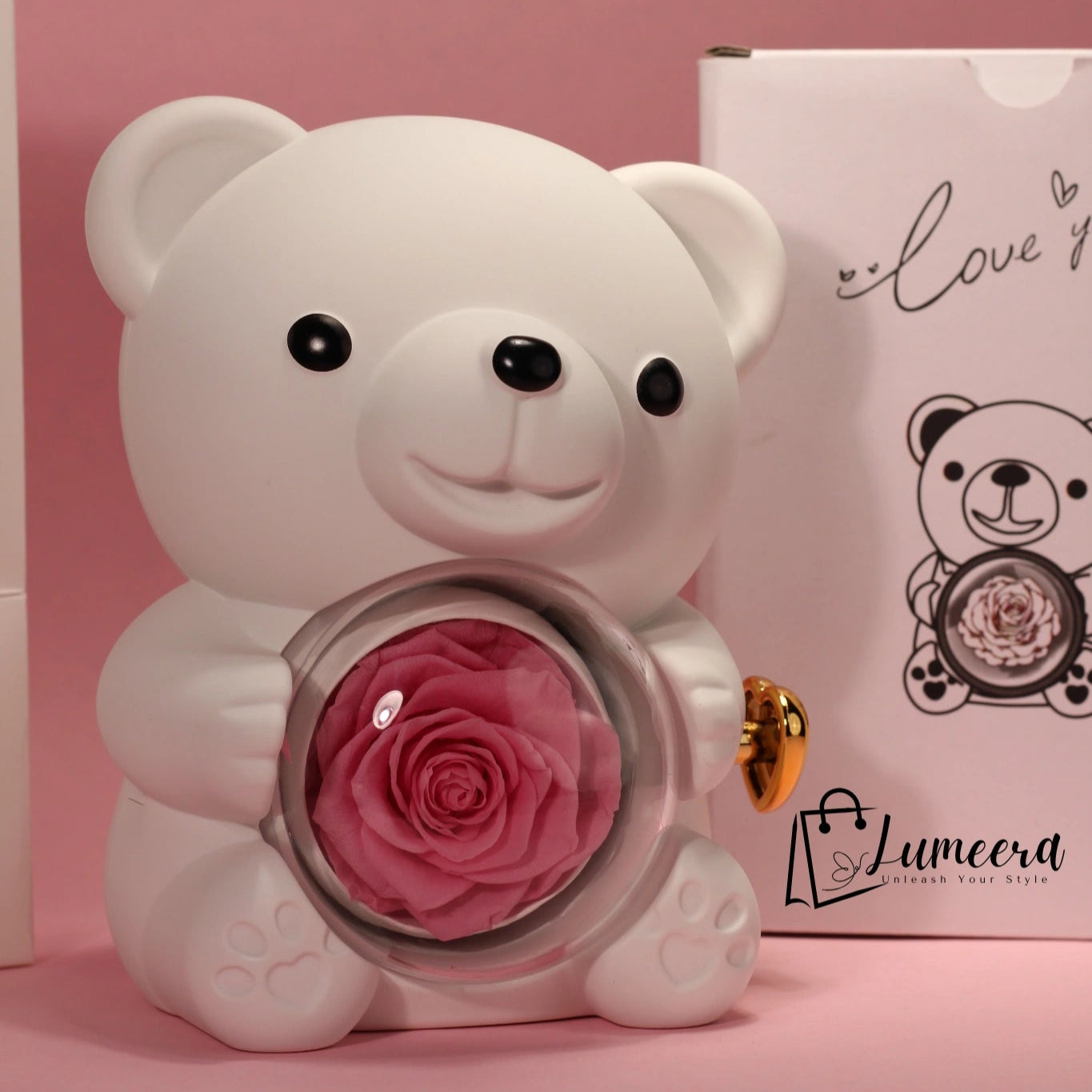 Snowblush Bear Preserved Flower Jewellery Gift Box