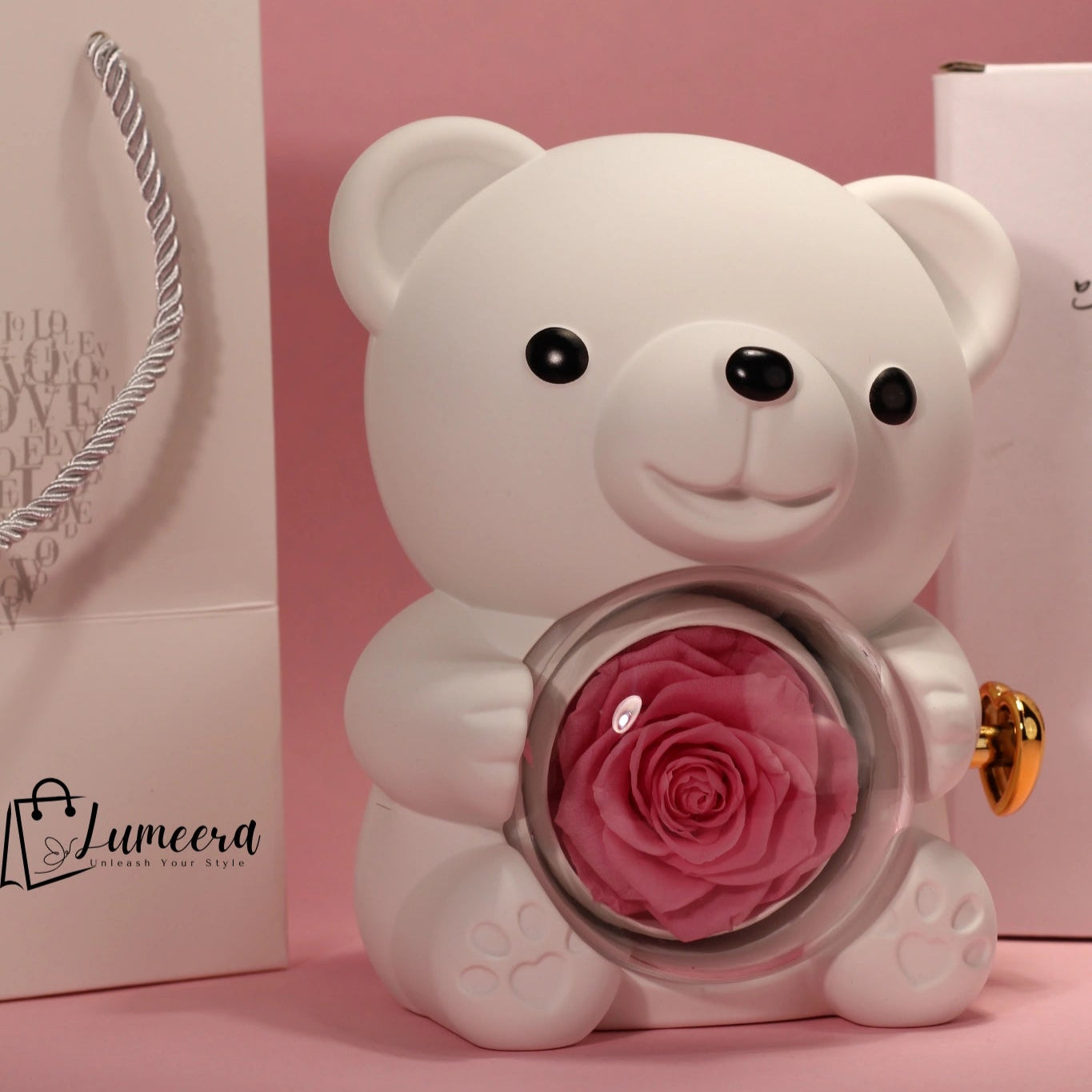 Snowblush Bear Preserved Flower Jewellery Gift Box