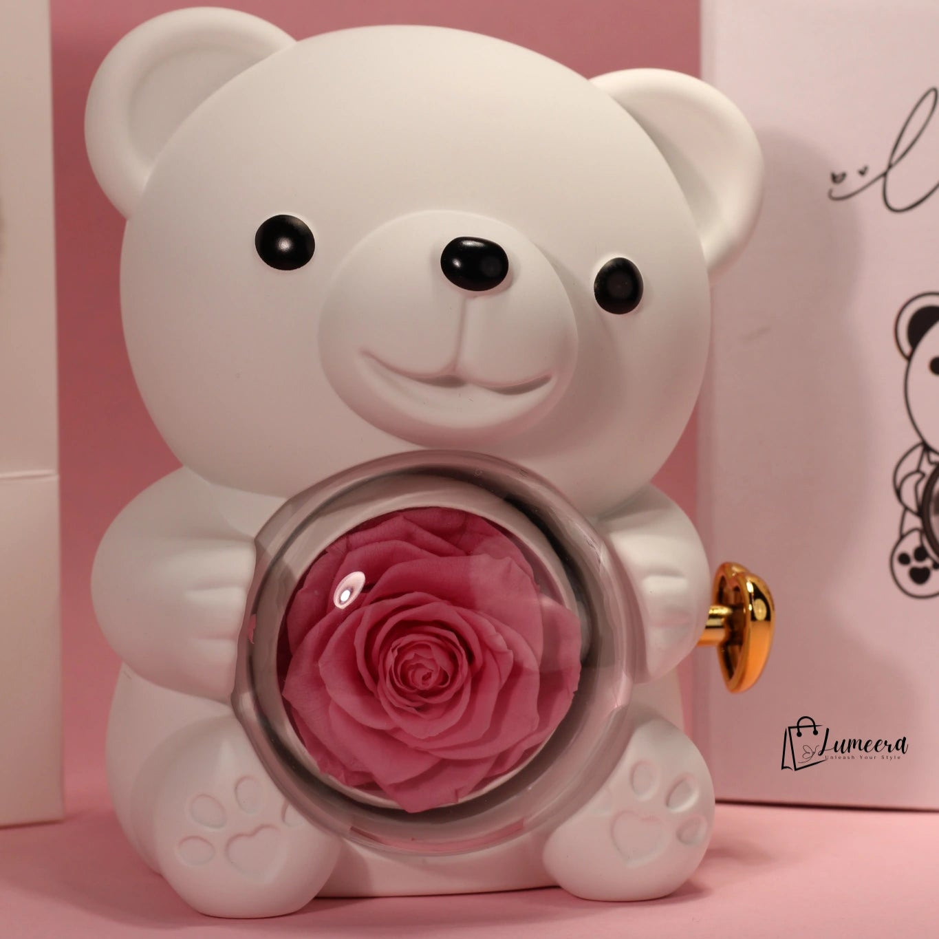 Snowblush Bear Preserved Flower Jewellery Gift Box