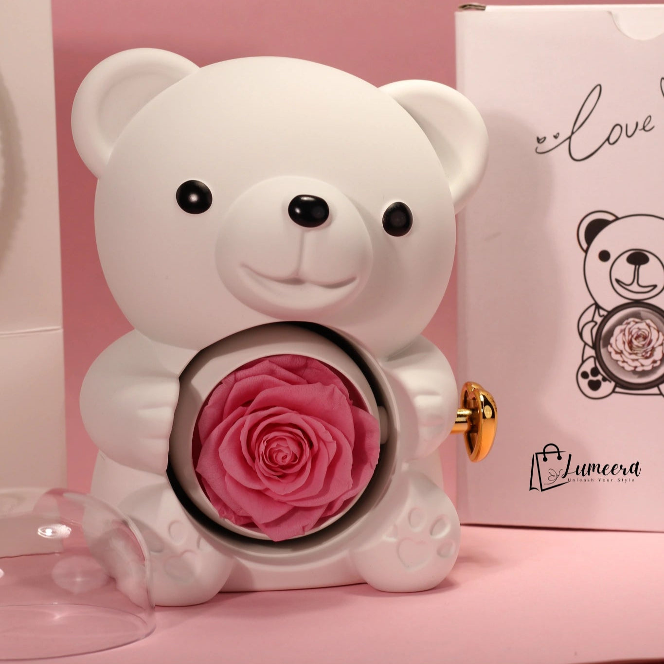 Snowblush Bear Preserved Flower Jewellery Gift Box