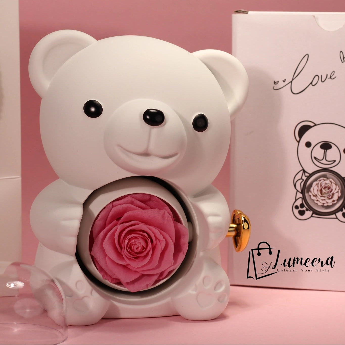 Snowblush Bear Preserved Flower Jewellery Gift Box